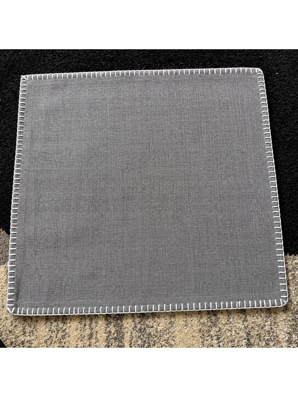 Gray Square Pillow Cover with White Stitching and Zipper Closure
